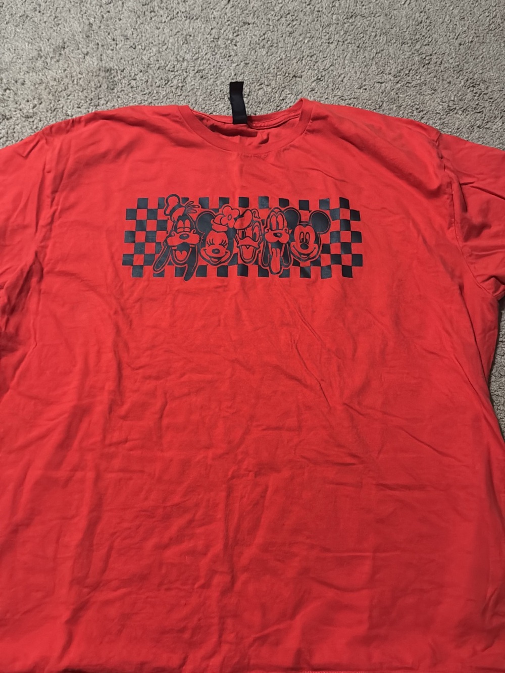 Gildan Red Short Sleeve Tee with Black Cartoon Checker Graphic